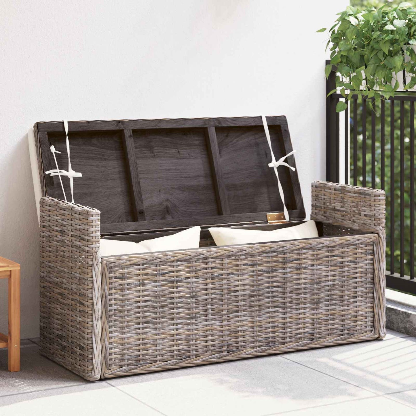 Opslagbank met kussen met opslag Grijs 110 x 40 x 50 cm Rattan is nu te koop bij PeponiXL, paradijselijk wonen!