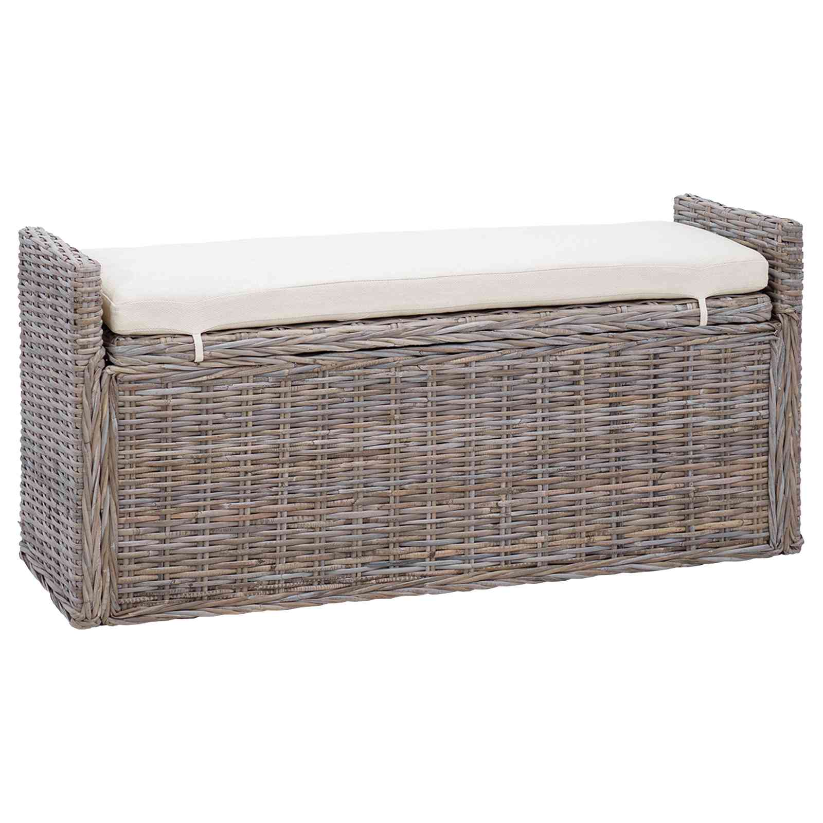 Opslagbank met kussen met opslag Grijs 110 x 40 x 50 cm Rattan is nu te koop bij PeponiXL, paradijselijk wonen!