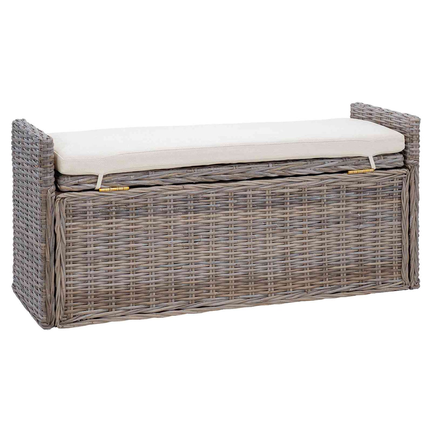 Opslagbank met kussen met opslag Grijs 110 x 40 x 50 cm Rattan is nu te koop bij PeponiXL, paradijselijk wonen!
