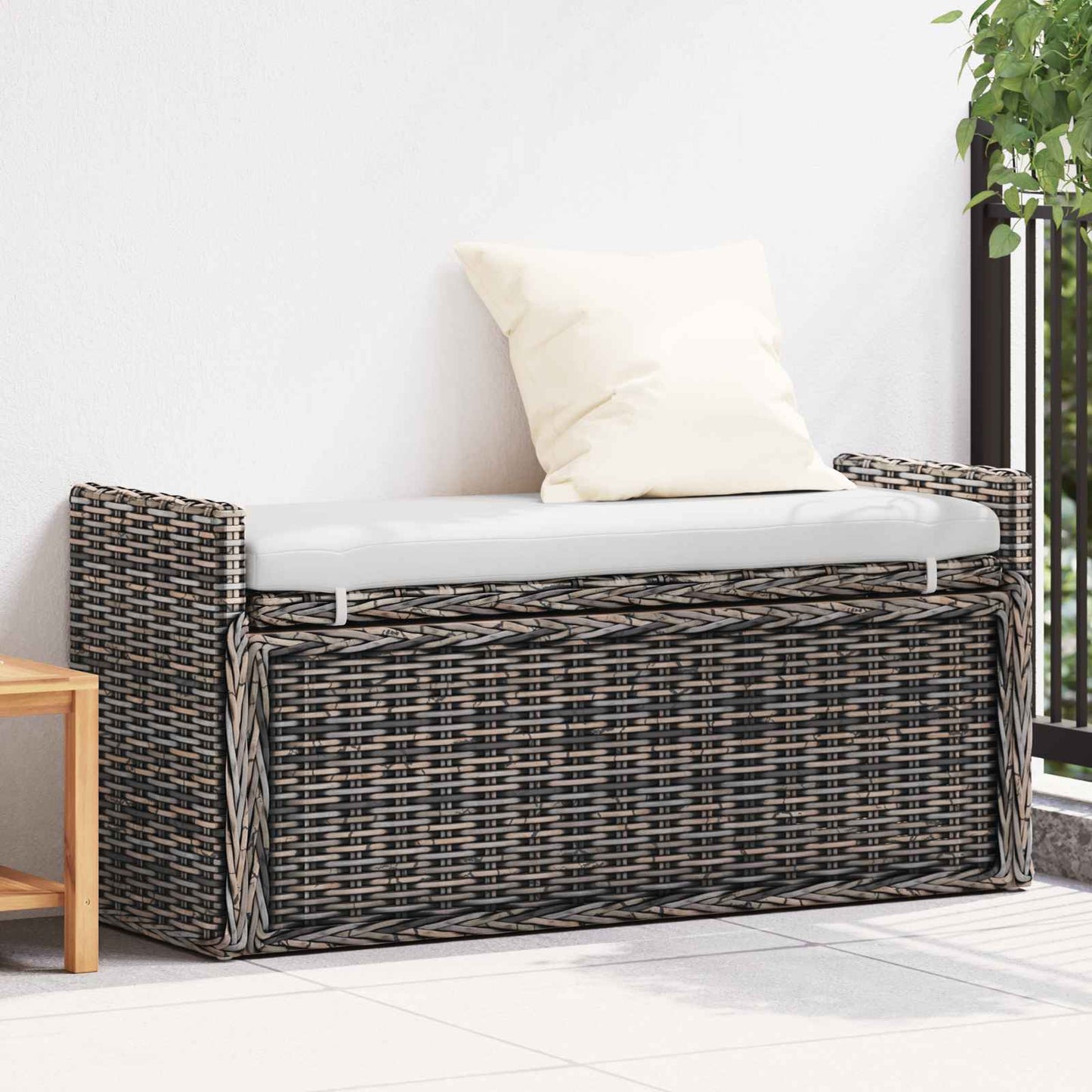 Opslagbank met kussen Zwart gewassen 110 x 40 x 50 cm Rattan is nu te koop bij PeponiXL, paradijselijk wonen!