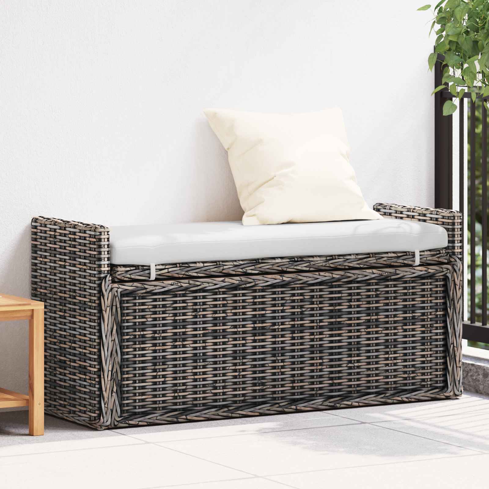 Opslagbank met kussen Zwart gewassen 110 x 40 x 50 cm Rattan is nu te koop bij PeponiXL, paradijselijk wonen!