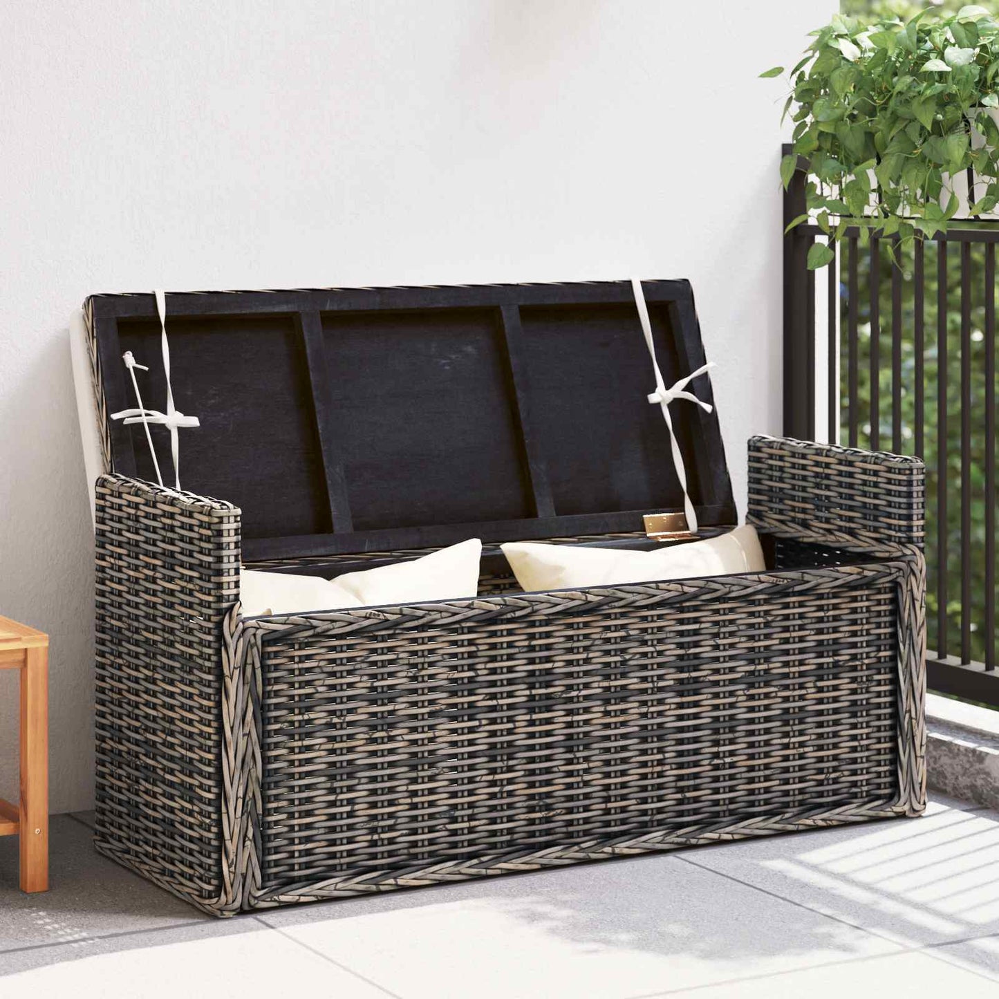 Opslagbank met kussen Zwart gewassen 110 x 40 x 50 cm Rattan is nu te koop bij PeponiXL, paradijselijk wonen!