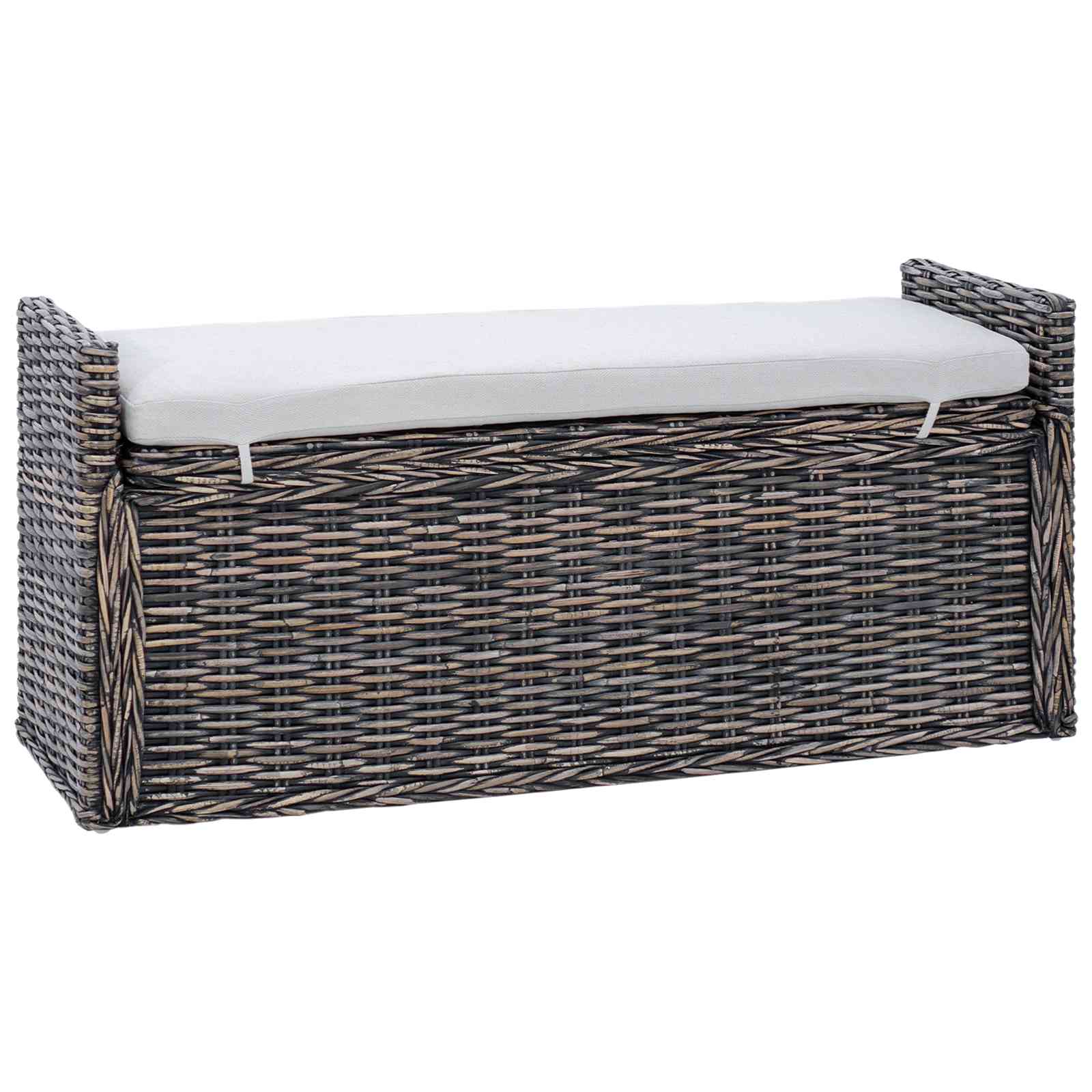 Opslagbank met kussen Zwart gewassen 110 x 40 x 50 cm Rattan is nu te koop bij PeponiXL, paradijselijk wonen!