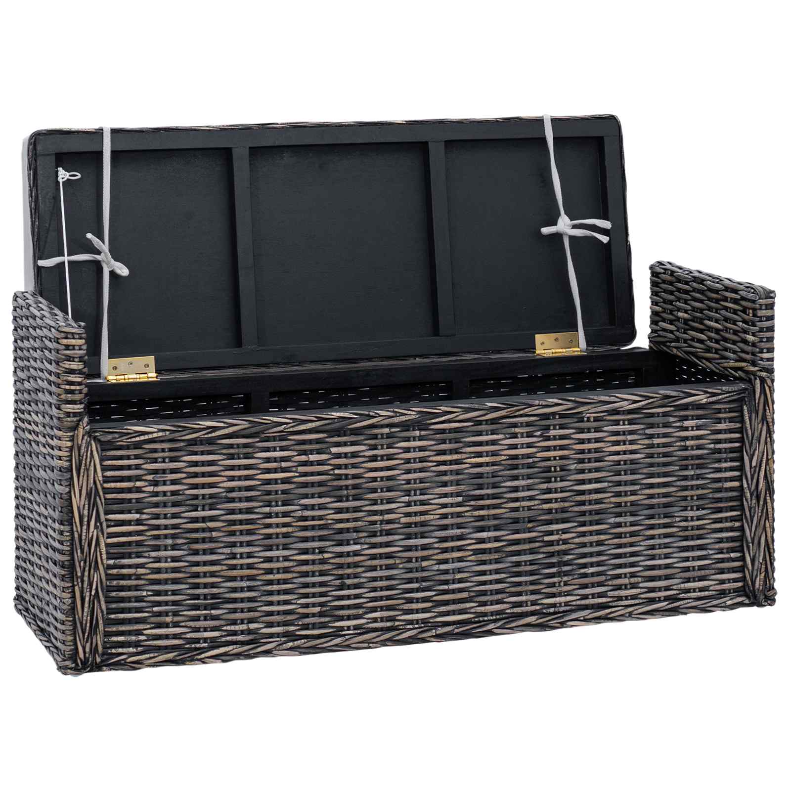 Opslagbank met kussen Zwart gewassen 110 x 40 x 50 cm Rattan is nu te koop bij PeponiXL, paradijselijk wonen!