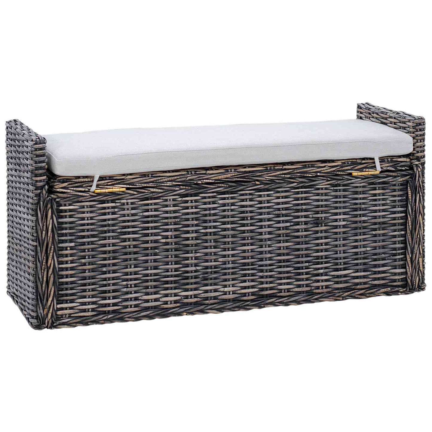 Opslagbank met kussen Zwart gewassen 110 x 40 x 50 cm Rattan is nu te koop bij PeponiXL, paradijselijk wonen!