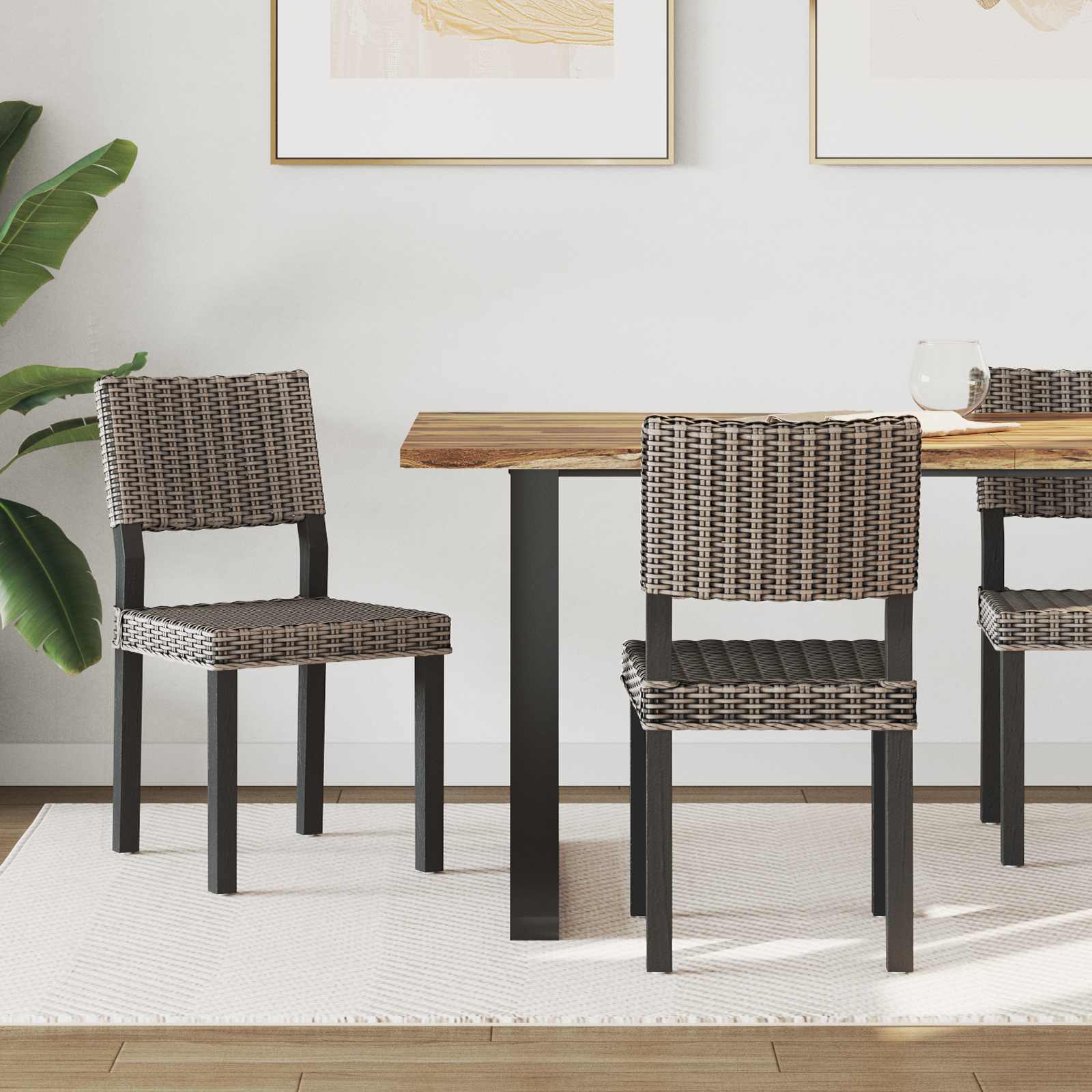 Eetkamerstoel 2 pcs Zwart gewassen 46 x 55 x 84 cm Kubu Rattan is nu te koop bij PeponiXL, paradijselijk wonen!