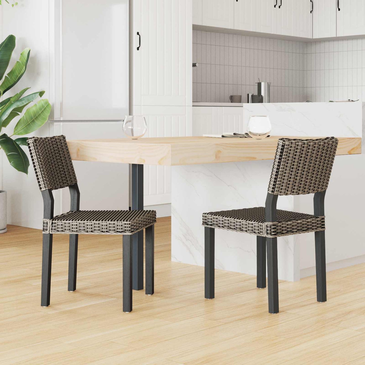Eetkamerstoel 2 pcs Zwart gewassen 46 x 55 x 84 cm Kubu Rattan is nu te koop bij PeponiXL, paradijselijk wonen!