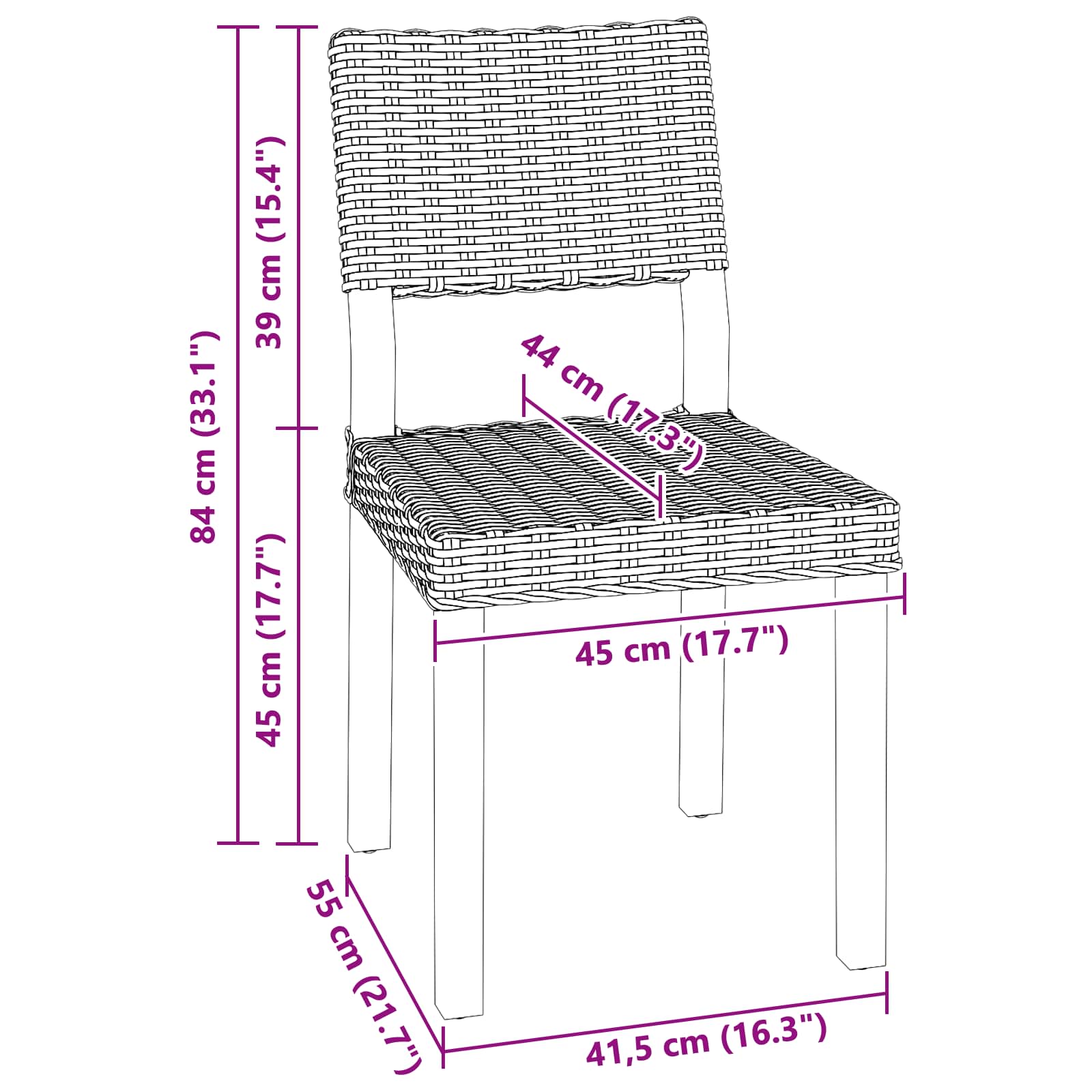 Eetkamerstoel 2 pcs Zwart gewassen 46 x 55 x 84 cm Kubu Rattan is nu te koop bij PeponiXL, paradijselijk wonen!