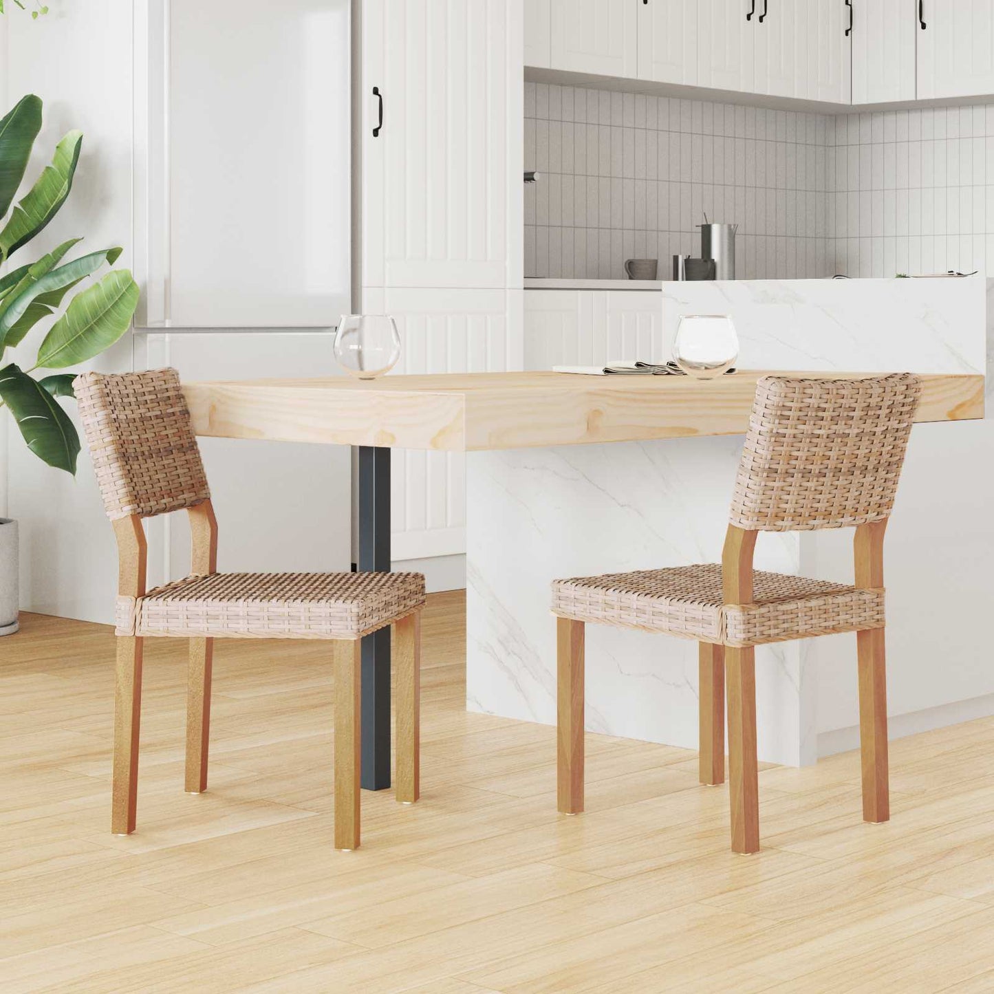 Eetkamerstoel 2 pcs Naturel 46 x 55 x 84 cm Kubu Rattan is nu te koop bij PeponiXL, paradijselijk wonen!