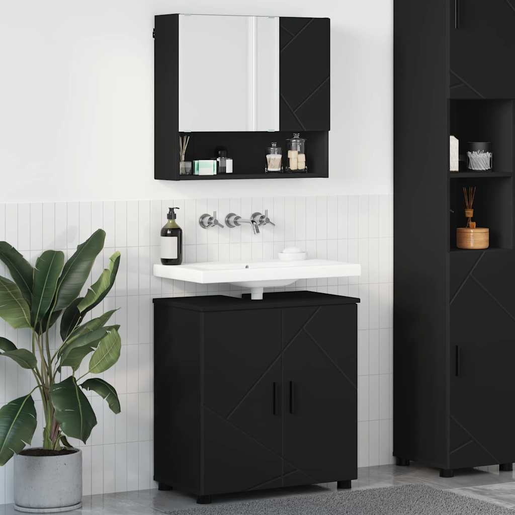 Badkamermeubelset met opslag 2 pcs Zwart Bewerkt hout & Metaal is nu te koop bij PeponiXL, paradijselijk wonen!