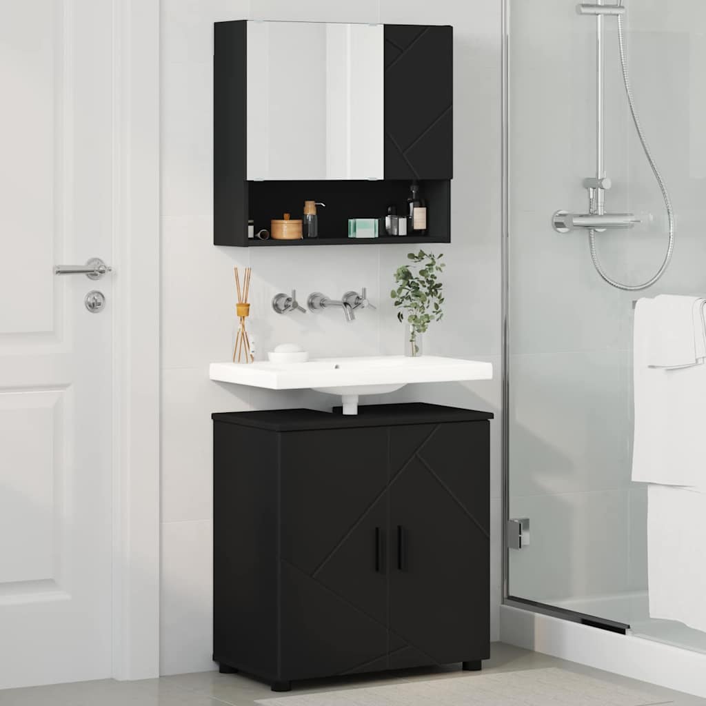 Badkamermeubelset met opslag 2 pcs Zwart Bewerkt hout & Metaal is nu te koop bij PeponiXL, paradijselijk wonen!
