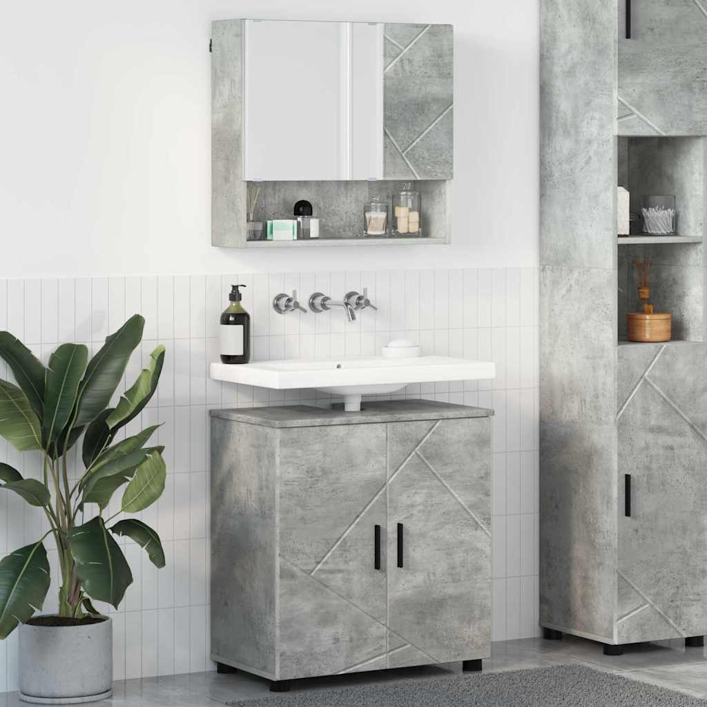 Badkamermeubelset 2 pcs Beton Grijs Bewerkt hout & Metaal is nu te koop bij PeponiXL, paradijselijk wonen!