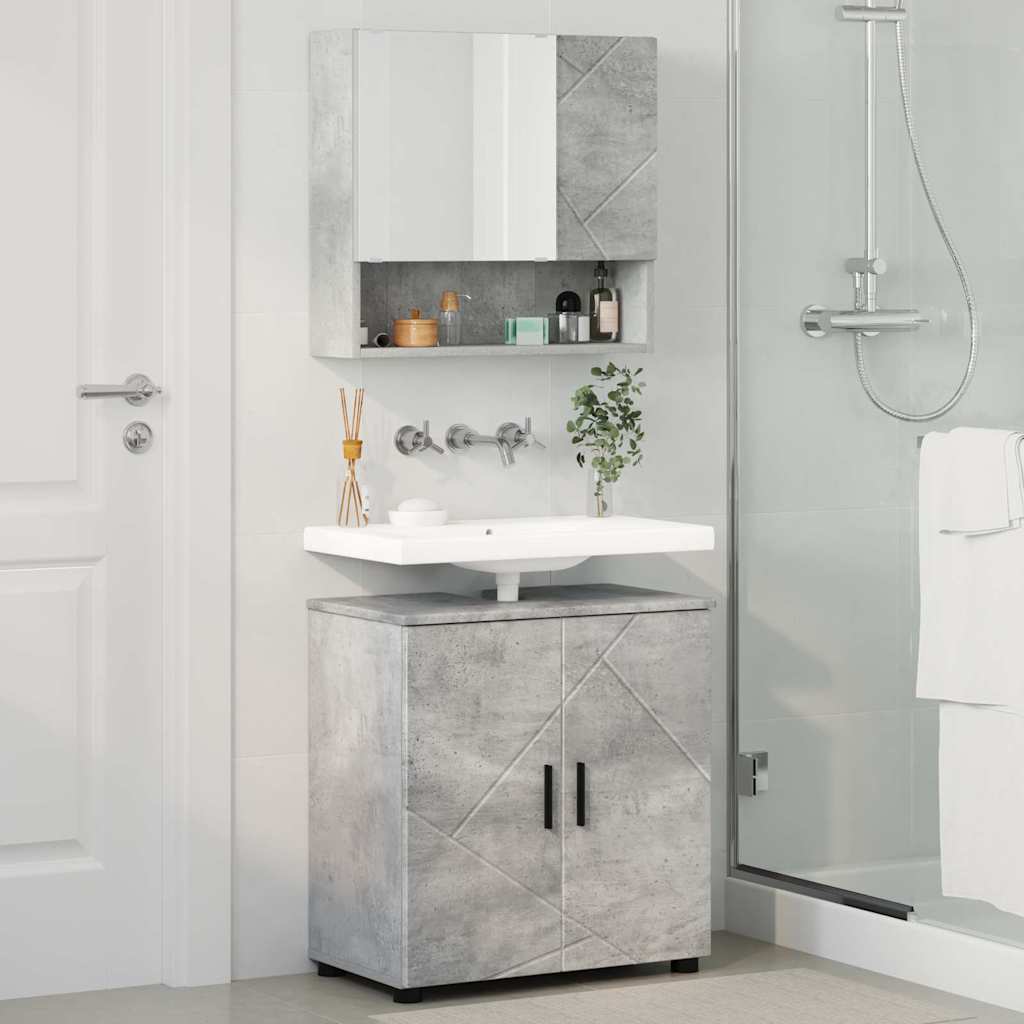 Badkamermeubelset 2 pcs Beton Grijs Bewerkt hout & Metaal is nu te koop bij PeponiXL, paradijselijk wonen!