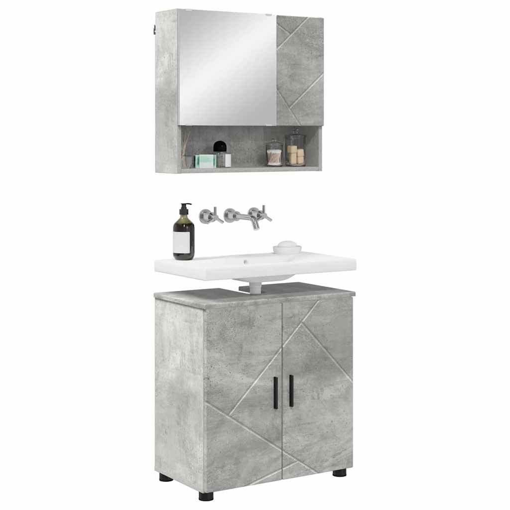 Badkamermeubelset 2 pcs Beton Grijs Bewerkt hout & Metaal is nu te koop bij PeponiXL, paradijselijk wonen!