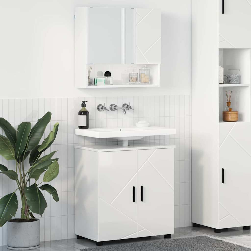 Badkamermeubelset 2 pcs Hoogglans wit Bewerkt hout & Metaal is nu te koop bij PeponiXL, paradijselijk wonen!