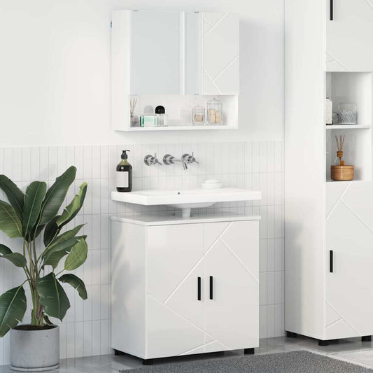 Badkamermeubelset 2 pcs Hoogglans wit Bewerkt hout & Metaal is nu te koop bij PeponiXL, paradijselijk wonen!