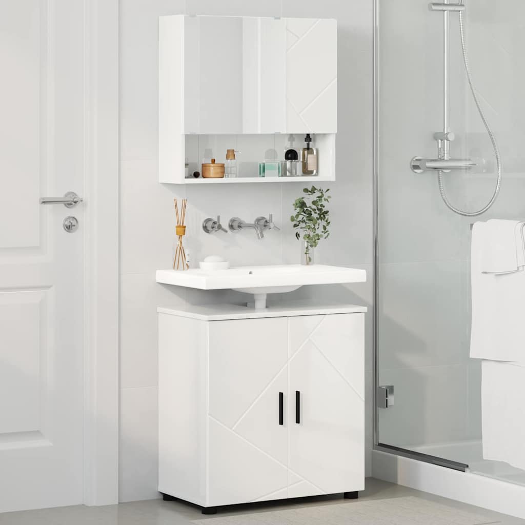 Badkamermeubelset 2 pcs Hoogglans wit Bewerkt hout & Metaal is nu te koop bij PeponiXL, paradijselijk wonen!