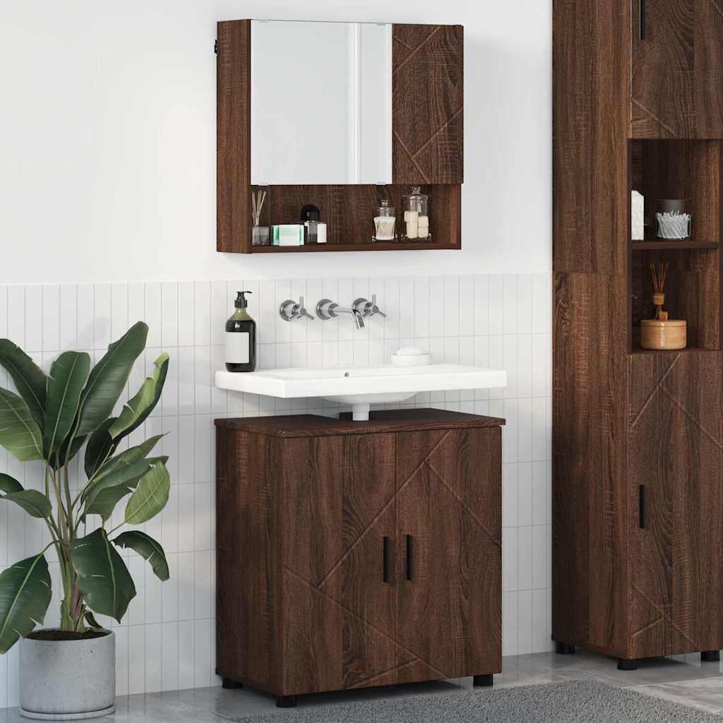 Badkamermeubelset 2 pcs Bruin Eiken Bewerkt hout & Metaal is nu te koop bij PeponiXL, paradijselijk wonen!