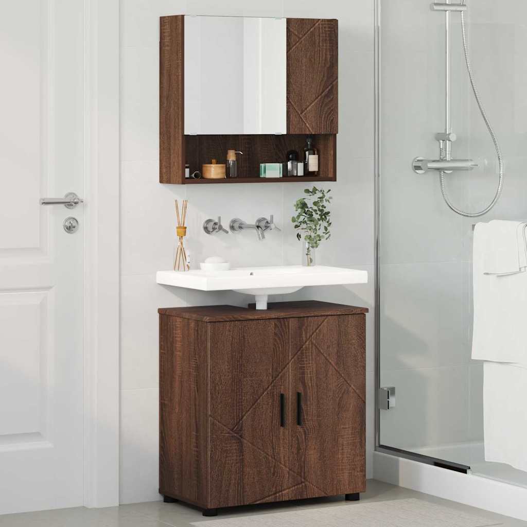 Badkamermeubelset 2 pcs Bruin Eiken Bewerkt hout & Metaal is nu te koop bij PeponiXL, paradijselijk wonen!