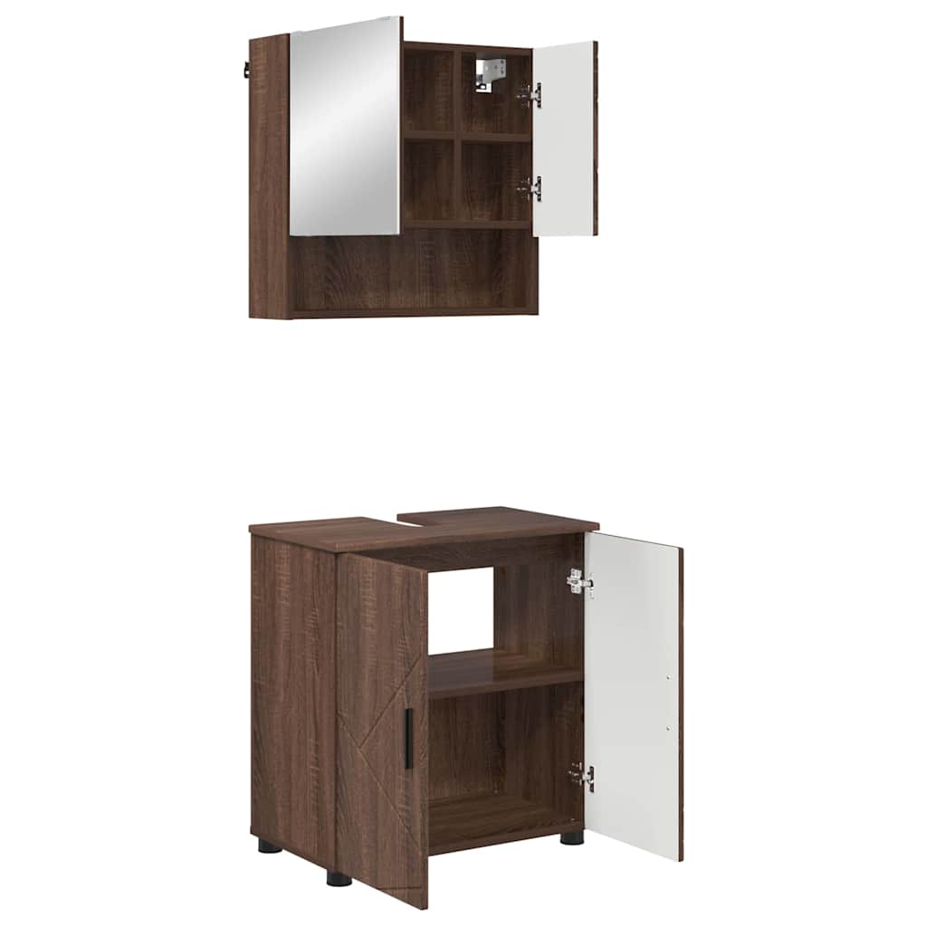 Badkamermeubelset 2 pcs Bruin Eiken Bewerkt hout & Metaal is nu te koop bij PeponiXL, paradijselijk wonen!