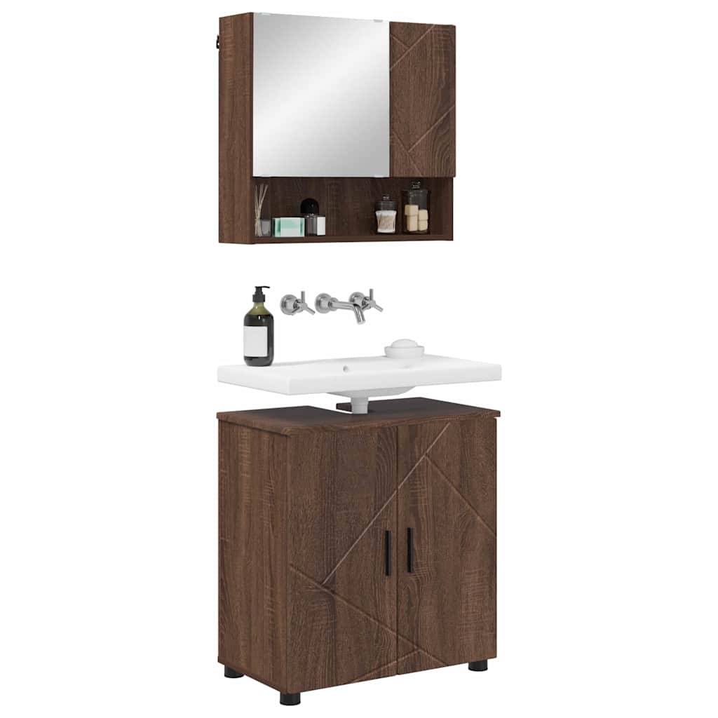 Badkamermeubelset 2 pcs Bruin Eiken Bewerkt hout & Metaal is nu te koop bij PeponiXL, paradijselijk wonen!