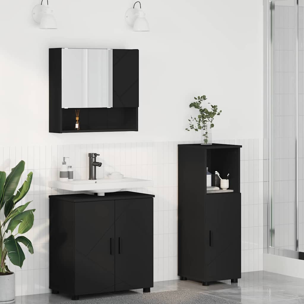 Badkamermeubelset met opslag 3 pcs Zwart Bewerkt hout & Metaal is nu te koop bij PeponiXL, paradijselijk wonen!