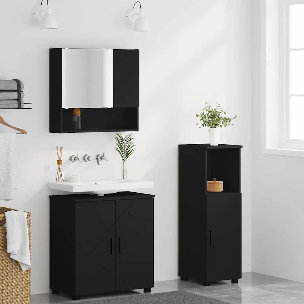 Badkamermeubelset met opslag 3 pcs Zwart Bewerkt hout & Metaal is nu te koop bij PeponiXL, paradijselijk wonen!