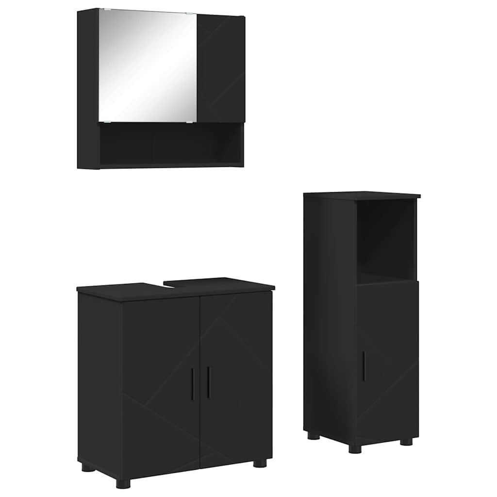 Badkamermeubelset met opslag 3 pcs Zwart Bewerkt hout & Metaal is nu te koop bij PeponiXL, paradijselijk wonen!