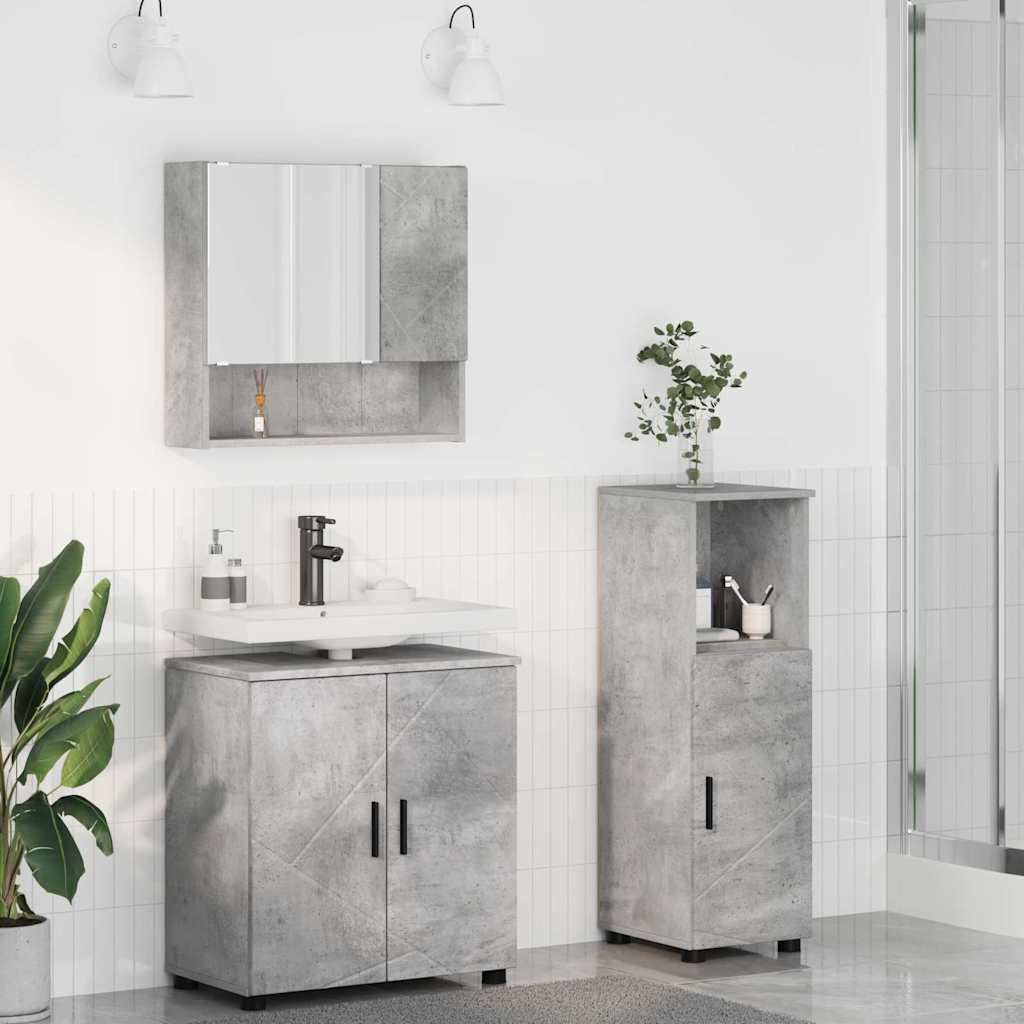 Badkamermeubelset Wandgemonteerd 3 pcs Betongrijs Bewerkt hout is nu te koop bij PeponiXL, paradijselijk wonen!