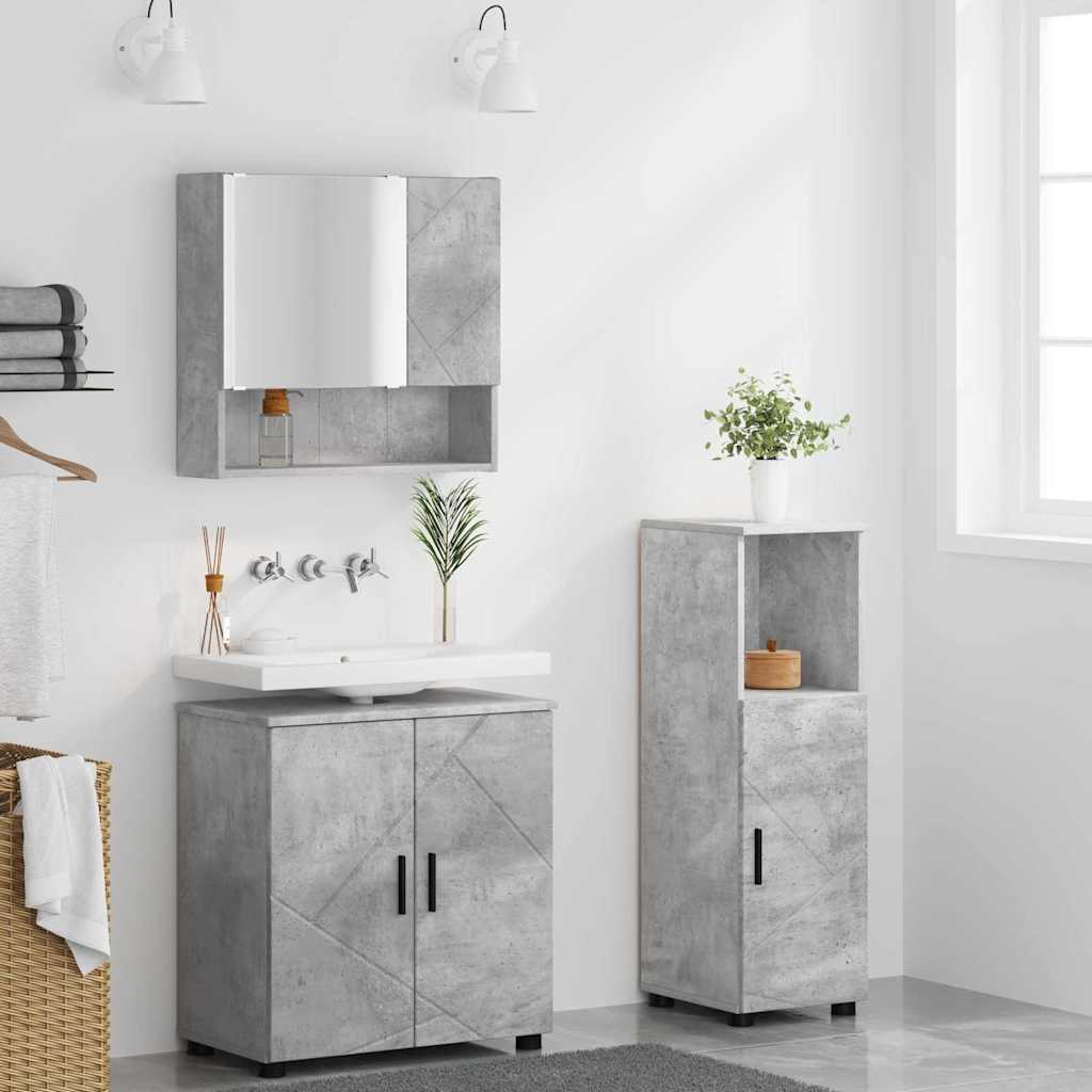 Badkamermeubelset Wandgemonteerd 3 pcs Betongrijs Bewerkt hout is nu te koop bij PeponiXL, paradijselijk wonen!