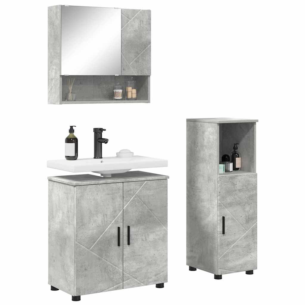 Badkamermeubelset Wandgemonteerd 3 pcs Betongrijs Bewerkt hout is nu te koop bij PeponiXL, paradijselijk wonen!