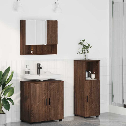 Badkamermeubelset 3 pcs Bruin Eiken Bewerkt hout & Metaal is nu te koop bij PeponiXL, paradijselijk wonen!