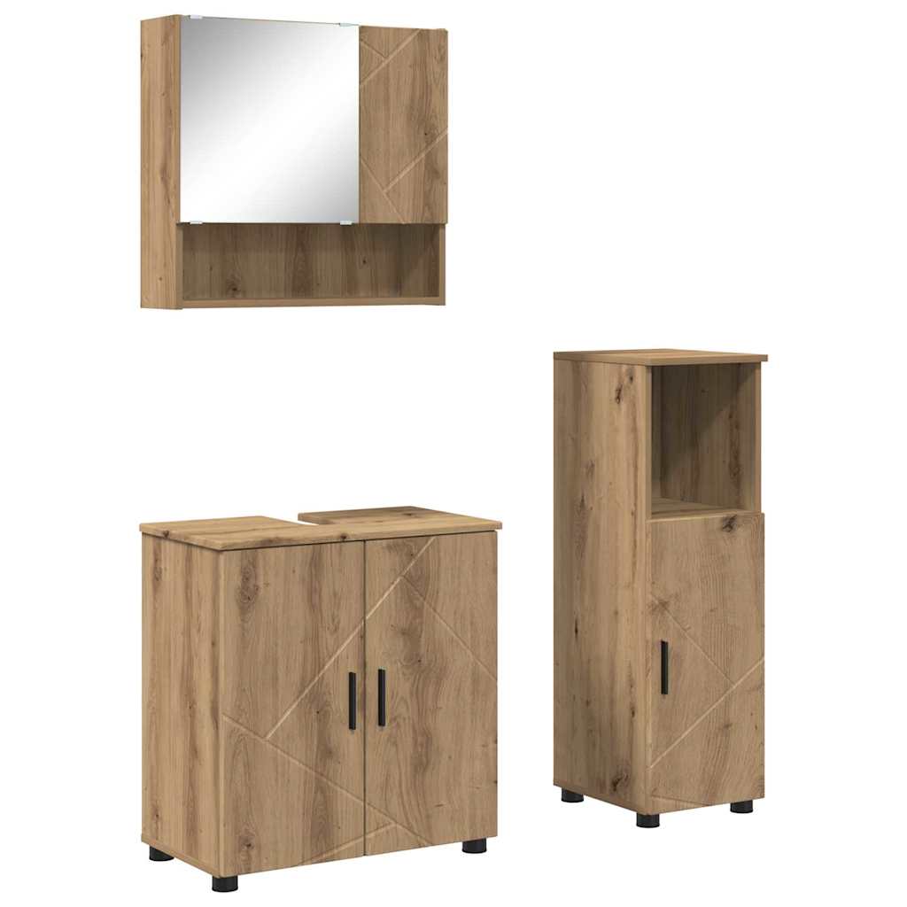 Badkamermeubelset 3 pcs Artisan Eiken Bewerkt hout & Metaal is nu te koop bij PeponiXL, paradijselijk wonen!