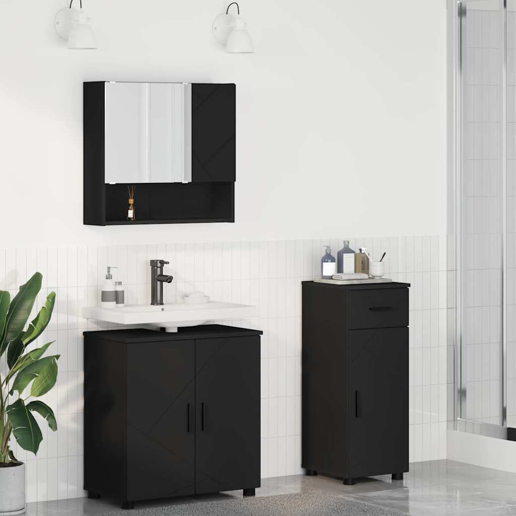 Badkamermeubelset met lade 3 pcs Zwart Bewerkt hout & Metaal is nu te koop bij PeponiXL, paradijselijk wonen!