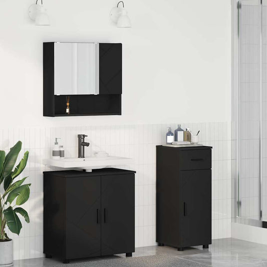 Badkamermeubelset met lade 3 pcs Zwart Bewerkt hout & Metaal is nu te koop bij PeponiXL, paradijselijk wonen!