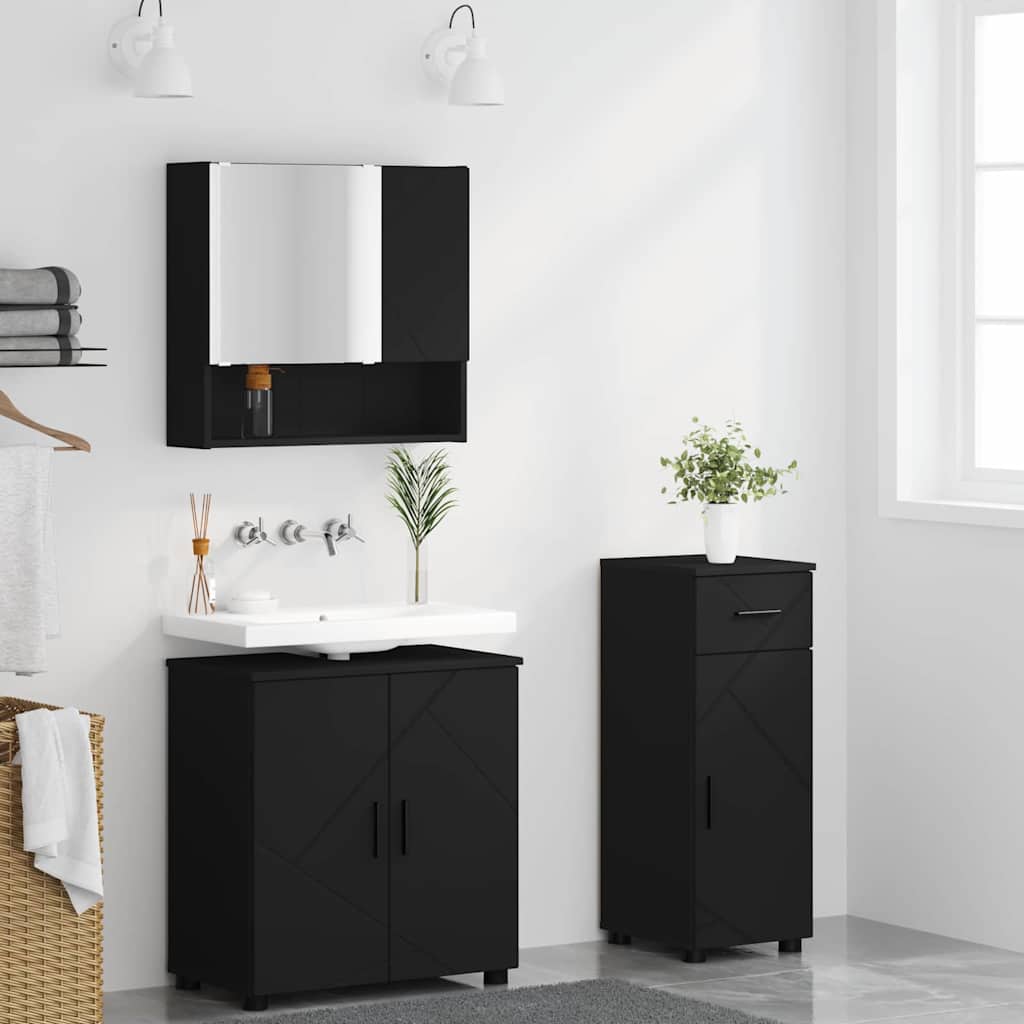 Badkamermeubelset met lade 3 pcs Zwart Bewerkt hout & Metaal is nu te koop bij PeponiXL, paradijselijk wonen!