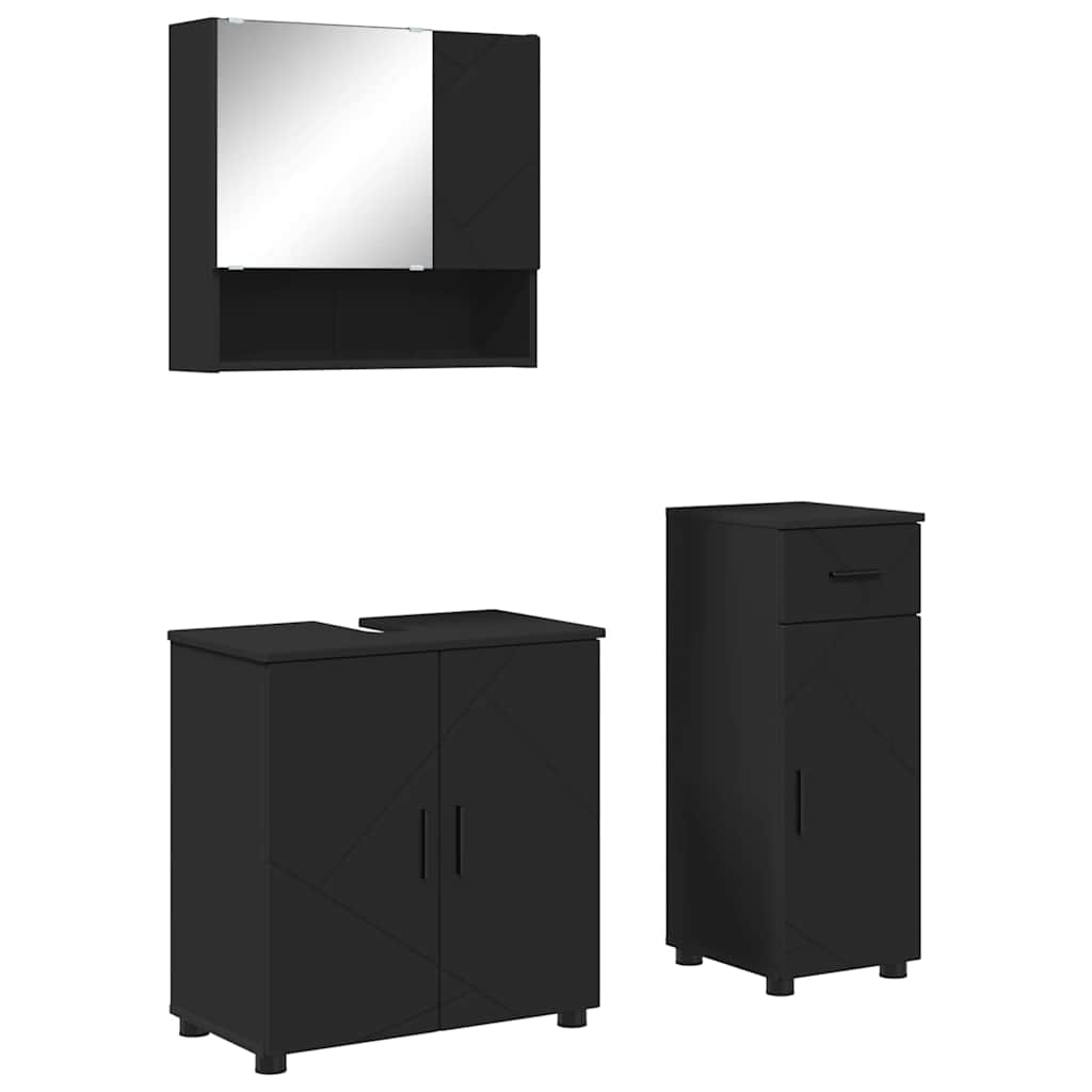 Badkamermeubelset met lade 3 pcs Zwart Bewerkt hout & Metaal is nu te koop bij PeponiXL, paradijselijk wonen!