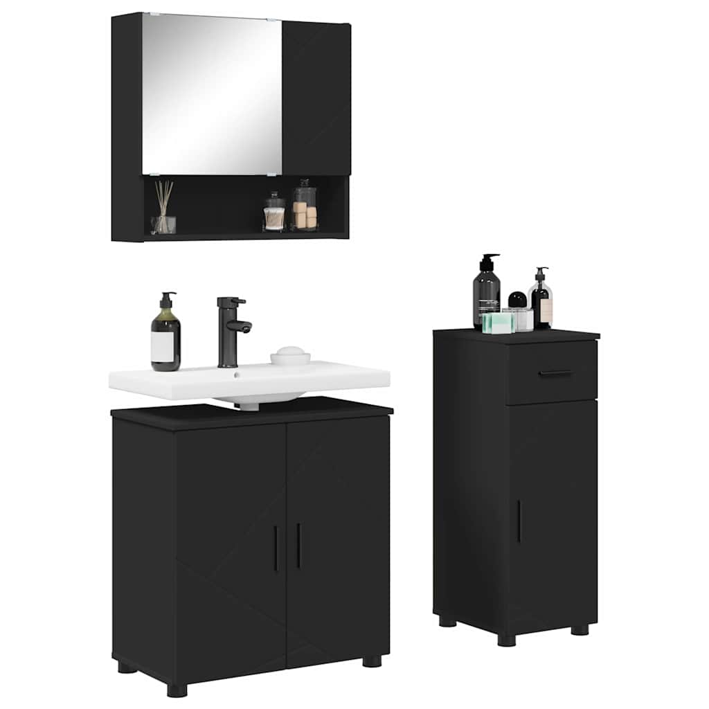 Badkamermeubelset met lade 3 pcs Zwart Bewerkt hout & Metaal is nu te koop bij PeponiXL, paradijselijk wonen!