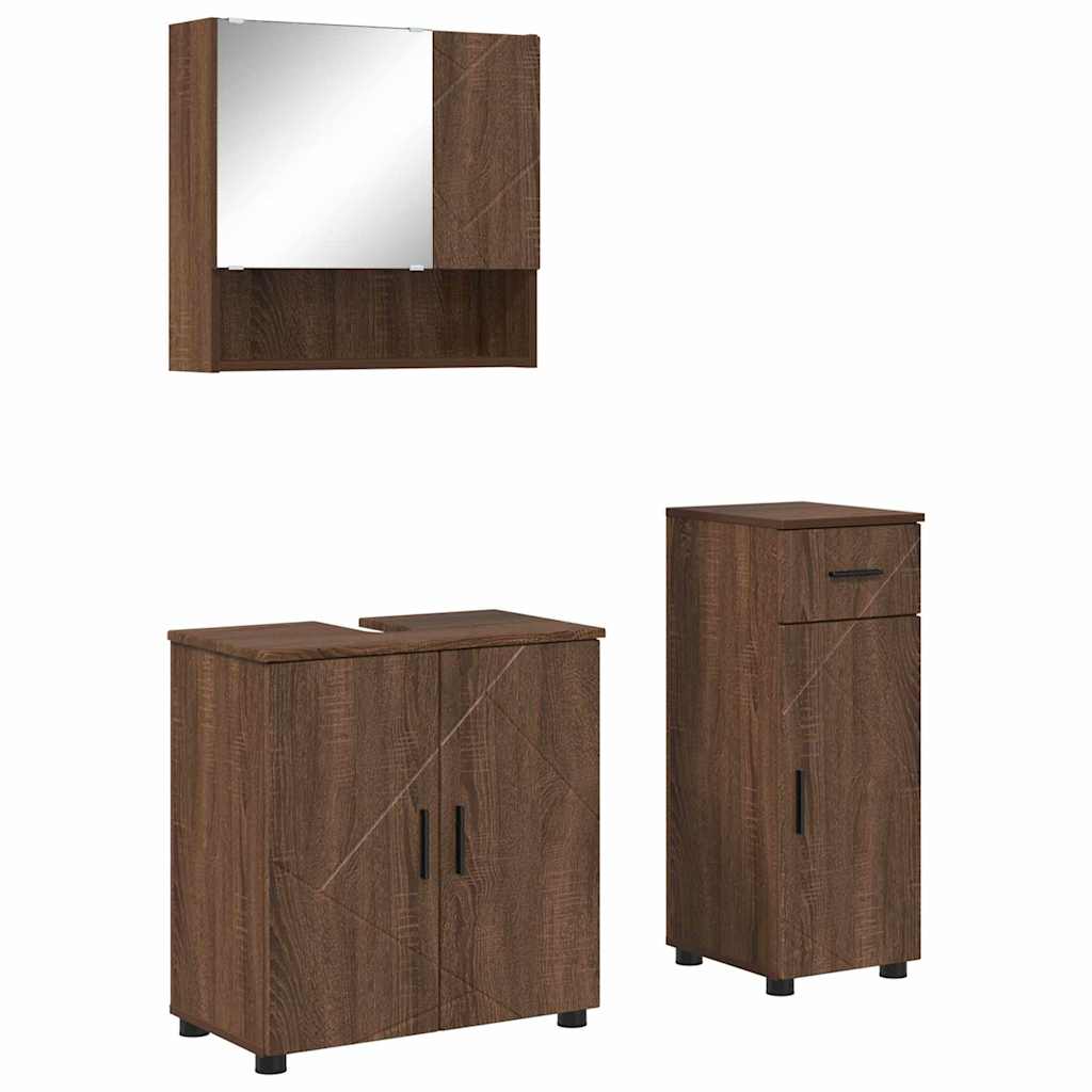 Badkamermeubelset 3 pcs Bruin Eiken Bewerkt hout & Metaal is nu te koop bij PeponiXL, paradijselijk wonen!