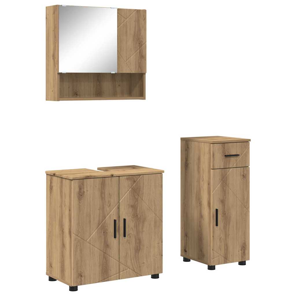 Badkamermeubelset 3 pcs Artisan Eiken Bewerkt hout & Metaal is nu te koop bij PeponiXL, paradijselijk wonen!