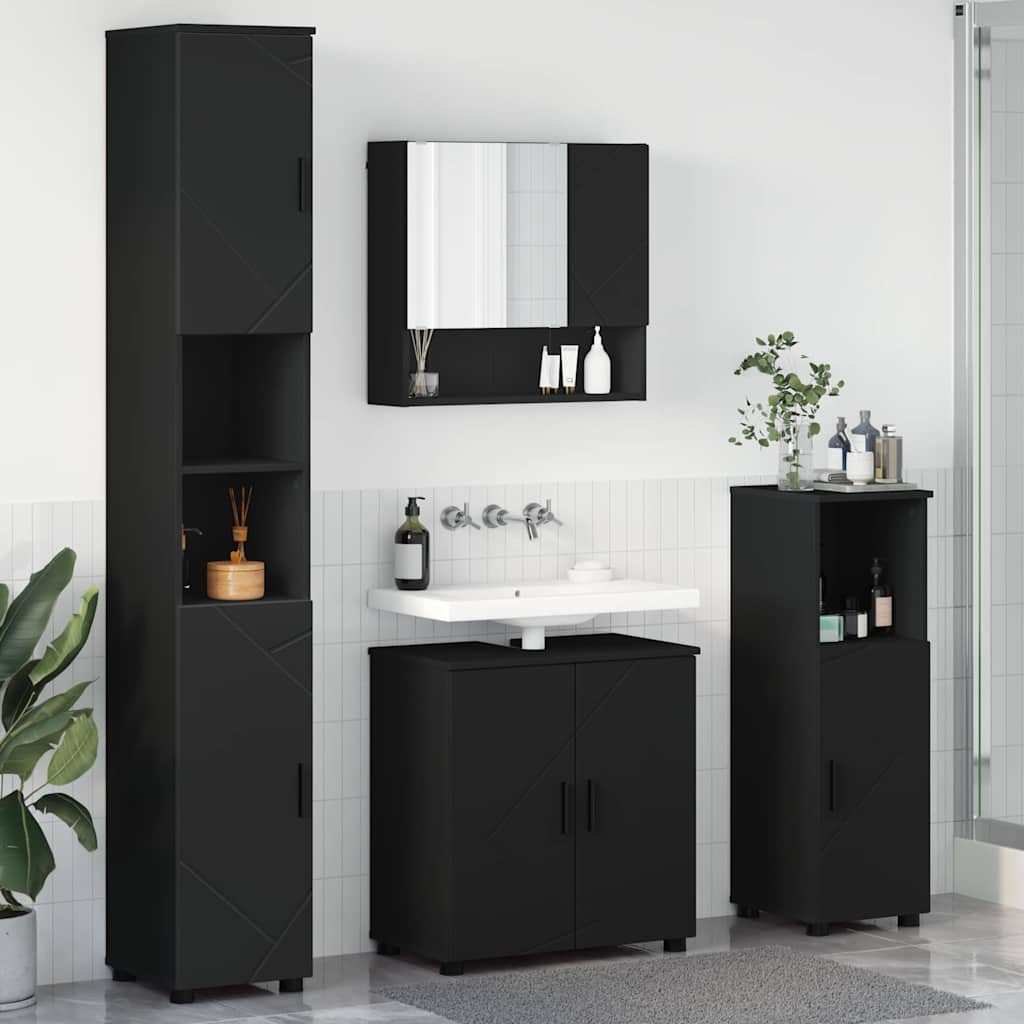 Badkamermeubelset met opslag 4 pcs Zwart Bewerkt hout & Metaal is nu te koop bij PeponiXL, paradijselijk wonen!