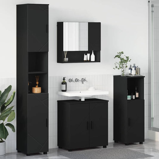 Badkamermeubelset met opslag 4 pcs Zwart Bewerkt hout & Metaal is nu te koop bij PeponiXL, paradijselijk wonen!