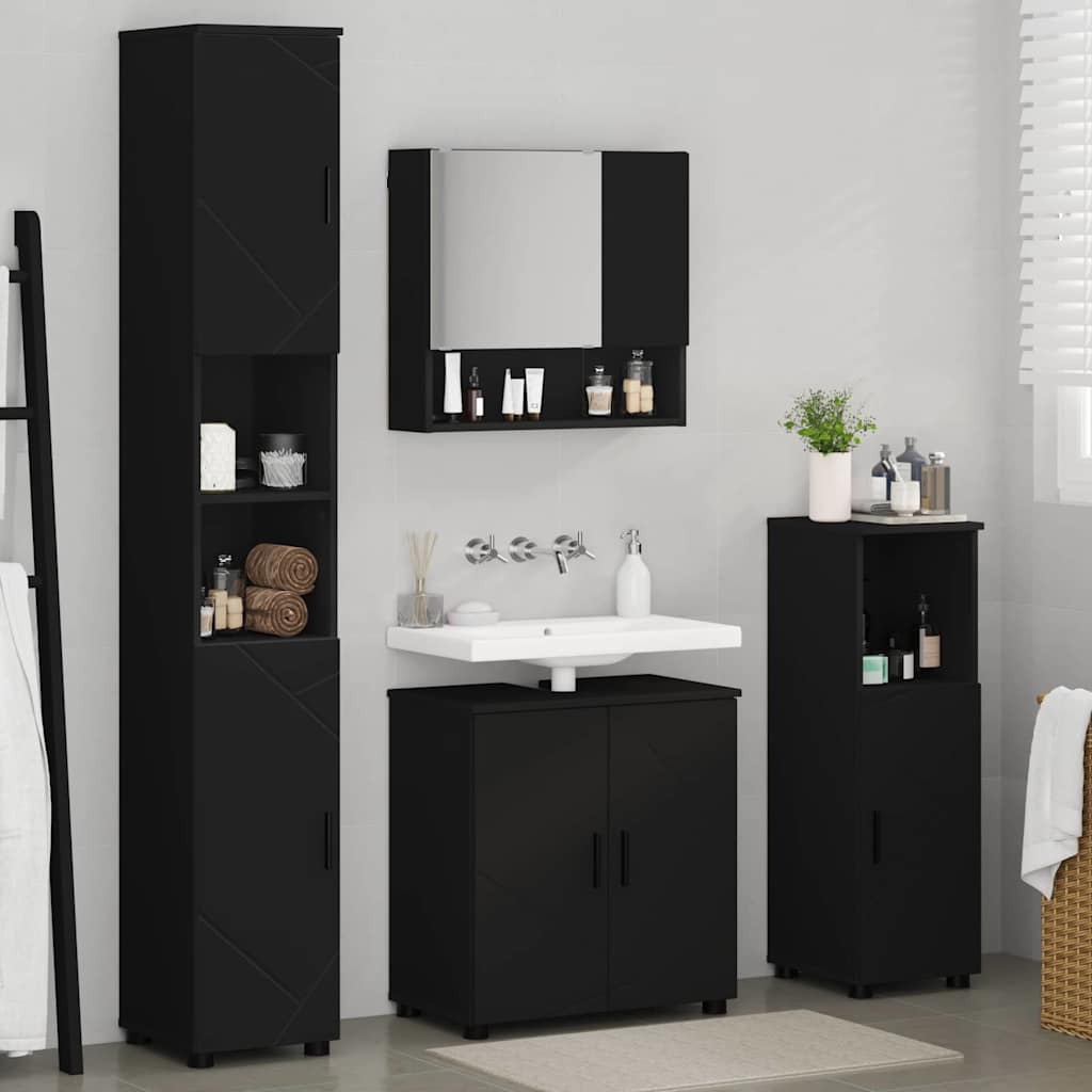 Badkamermeubelset met opslag 4 pcs Zwart Bewerkt hout & Metaal is nu te koop bij PeponiXL, paradijselijk wonen!