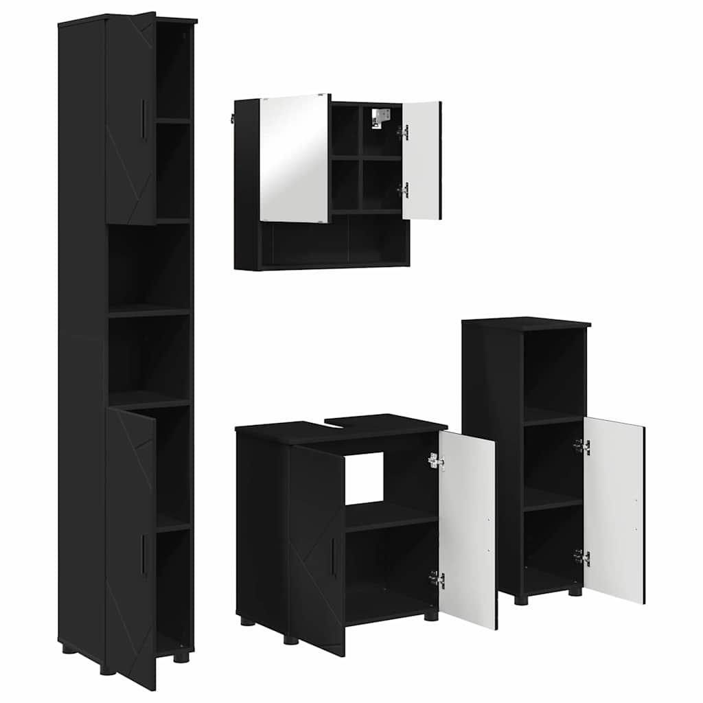 Badkamermeubelset met opslag 4 pcs Zwart Bewerkt hout & Metaal is nu te koop bij PeponiXL, paradijselijk wonen!