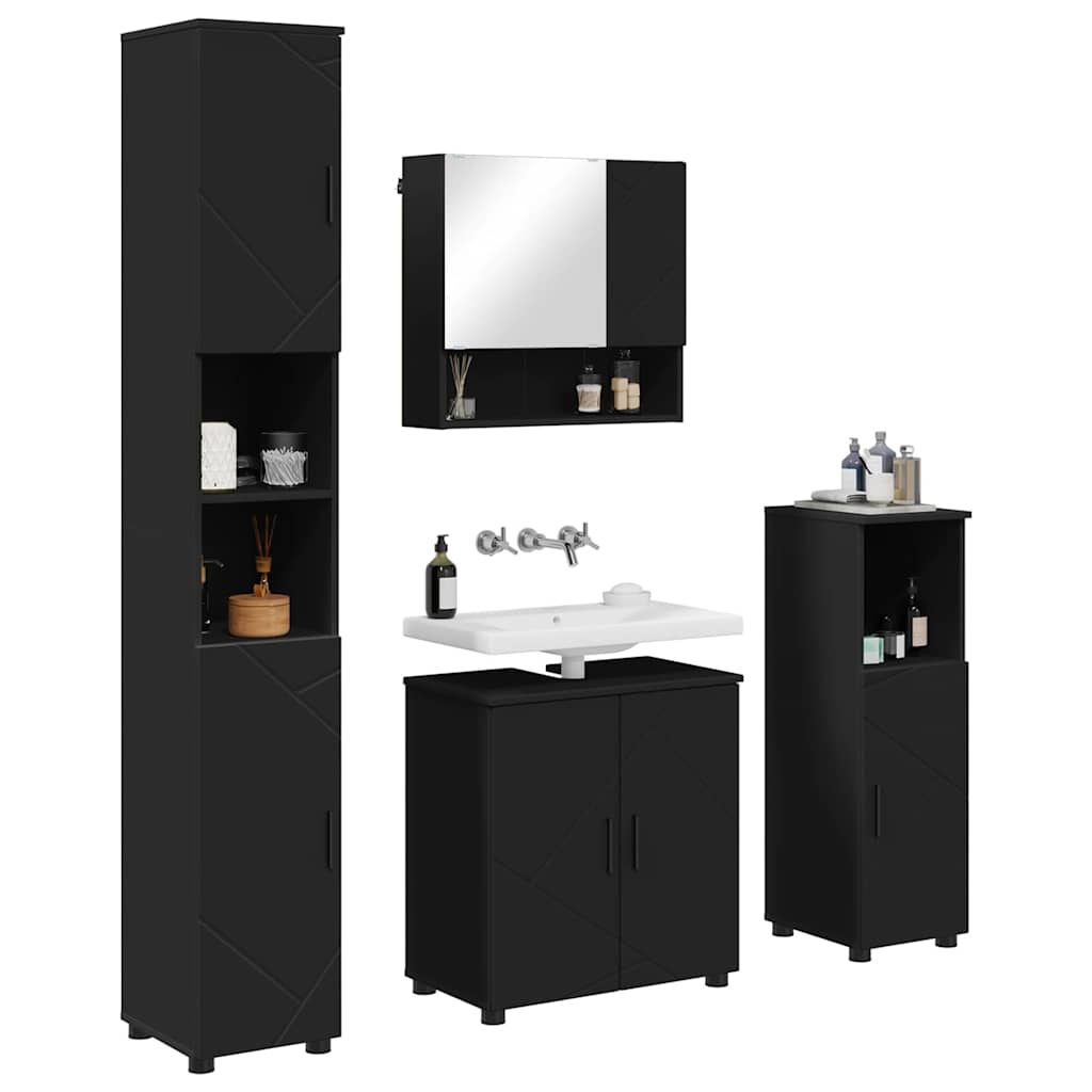 Badkamermeubelset met opslag 4 pcs Zwart Bewerkt hout & Metaal is nu te koop bij PeponiXL, paradijselijk wonen!