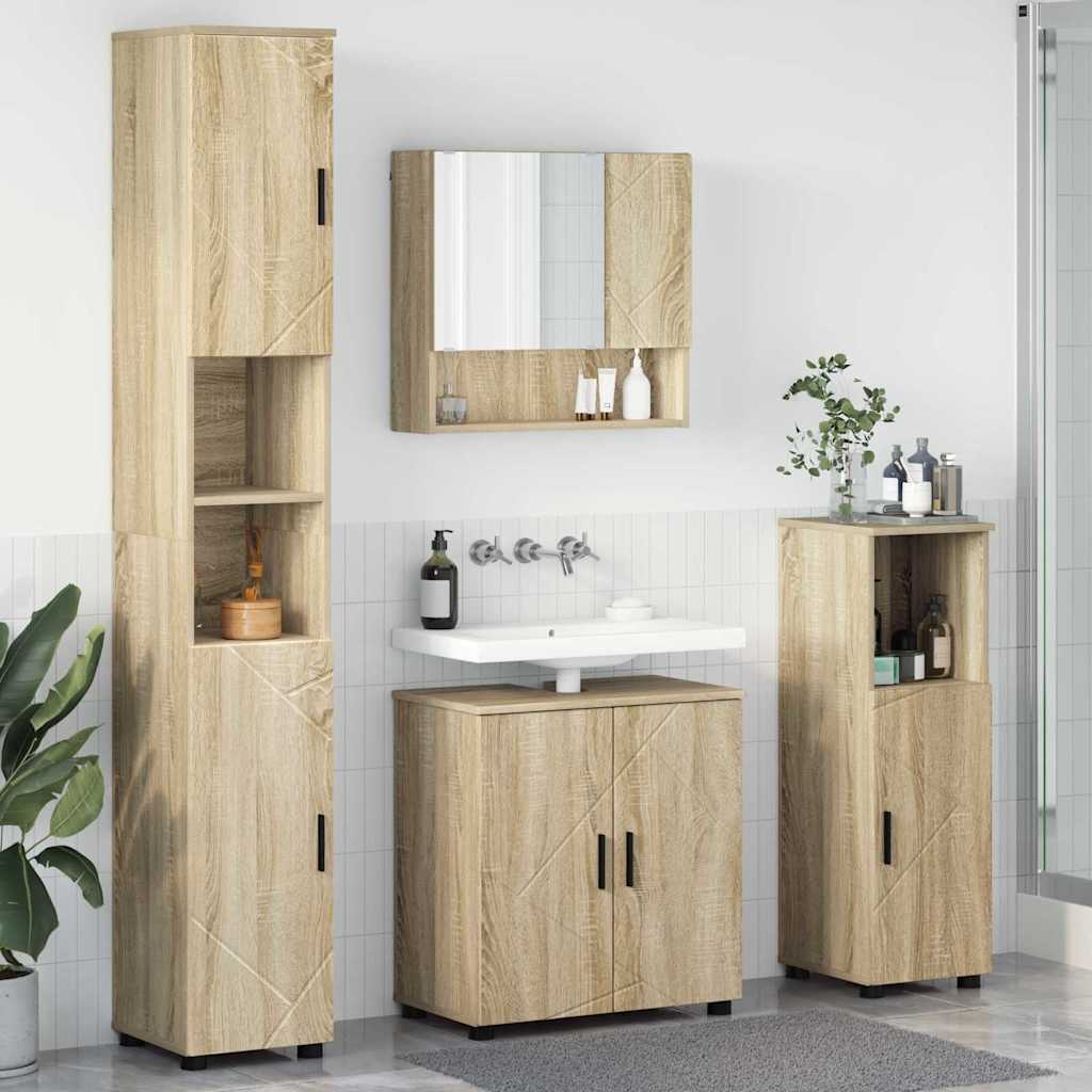 Badkamermeubelset 4 pcs Sonoma Eiken Bewerkt hout & Metaal is nu te koop bij PeponiXL, paradijselijk wonen!