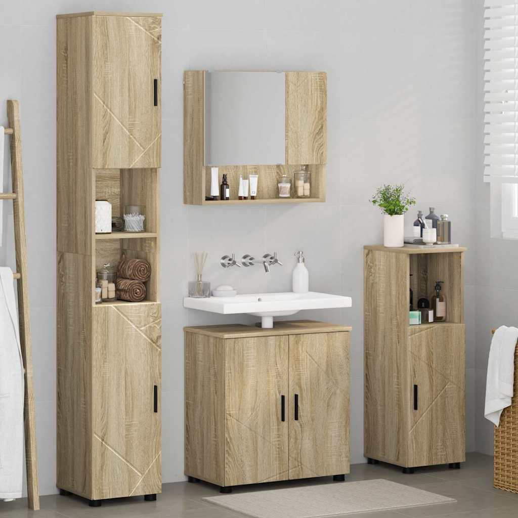 Badkamermeubelset 4 pcs Sonoma Eiken Bewerkt hout & Metaal is nu te koop bij PeponiXL, paradijselijk wonen!