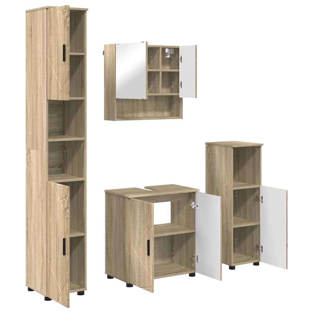 Badkamermeubelset 4 pcs Sonoma Eiken Bewerkt hout & Metaal is nu te koop bij PeponiXL, paradijselijk wonen!