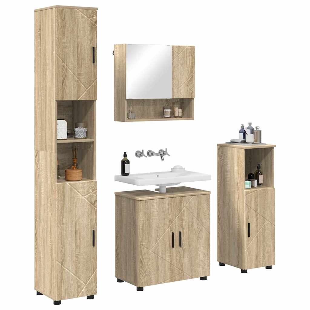 Badkamermeubelset 4 pcs Sonoma Eiken Bewerkt hout & Metaal is nu te koop bij PeponiXL, paradijselijk wonen!