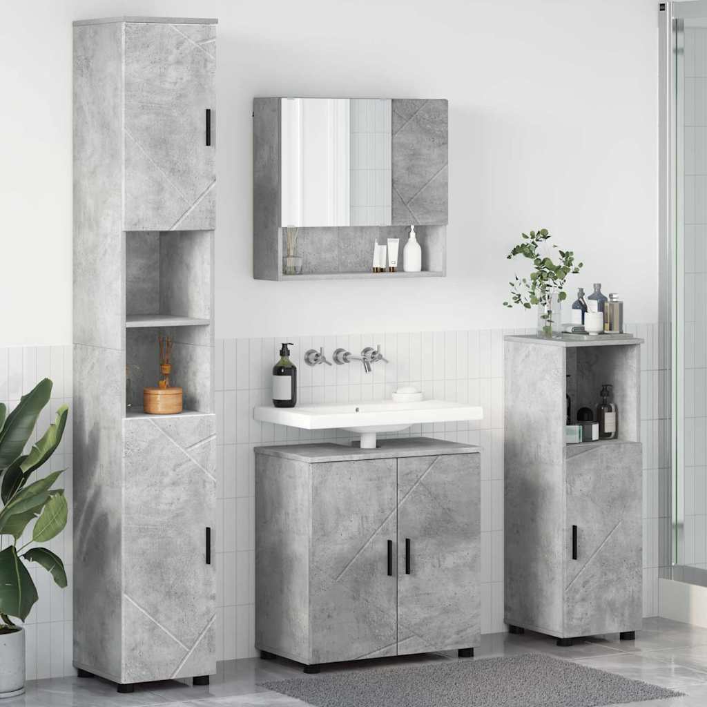 Badkamermeubelset 4 pcs Beton Grijs Bewerkt hout & Metaal is nu te koop bij PeponiXL, paradijselijk wonen!